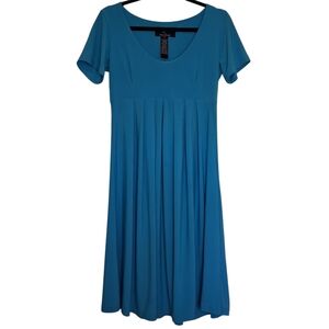 Nina Leonard Teal Solid Color Midi Dress Size  Small